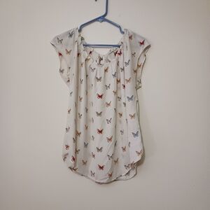 LC Lauren Conrad White Butterfly Print Blouse